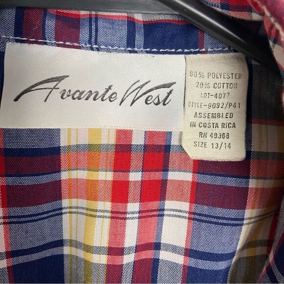 Vintage Avante West Snap Button Western Shirt Plaid Cowgirl 13/14 Medium - Picture 3 of 11